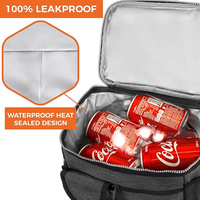 opux Insulated Lunch Bag for Men Women, Leakproof Charcoal Grey Lunch Box for Work, Portable Soft Lunch Cooler Bag with Shoulder Strap, Adult Lunchbox Lunch Pail for Kid Boy Girl School, 18 Can/10L