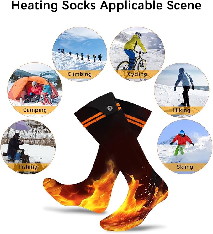Heated Socks, 5000mAh Electric Heated Socks for Men Women, 3 Levels Rechargeable Battery Heating Socks Washable Ideal for Camping, Hunting & Hiking