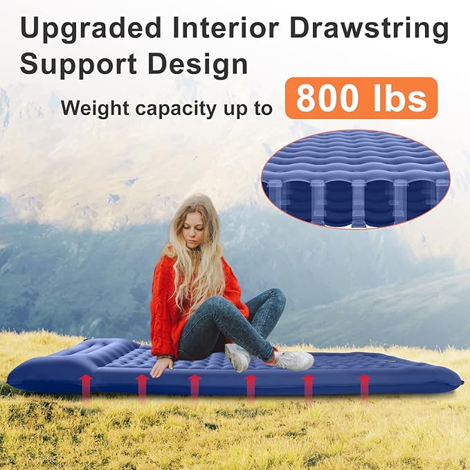 Sleeping Pad for Camping 5 Inch Ultra-Thickness Inflatable Camping Sleeping Pad with Pillow Built-in Pump,27.55" W Camping Air Mattress for Backpacking Hiking,Traveling,Tent,Home