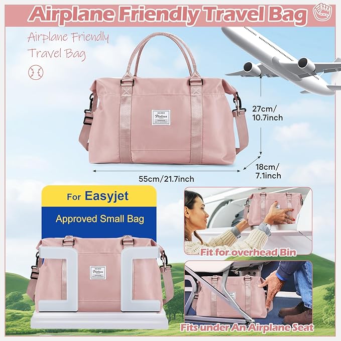 Pink Gym Bag with Wet Pocket, Foldable Travel Duffle Bag Carry On Weekender Bags for Women, Waterproof Overnight Bag for Travel, Gym, Yoga