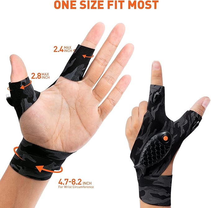 ThxToms Rechargeable LED Flashlight Gloves, Gifts for Men, Father's Day, Christmas, Birthday Gifts for Dad Boyfriend Husband Men Him, Cool Gadgets Tools for Repairing Fishing Camping, 1 Pair,Camo