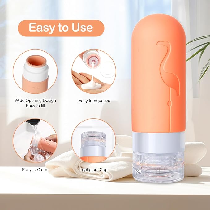 Empty 3 oz Travel Size Bottles Toiletries Containers for Toiletries Liquids,Small Silicone Mini Refillable Leak Proof TSA Approved Travel Bottles for Creams Shampoo and Conditioner Traveling