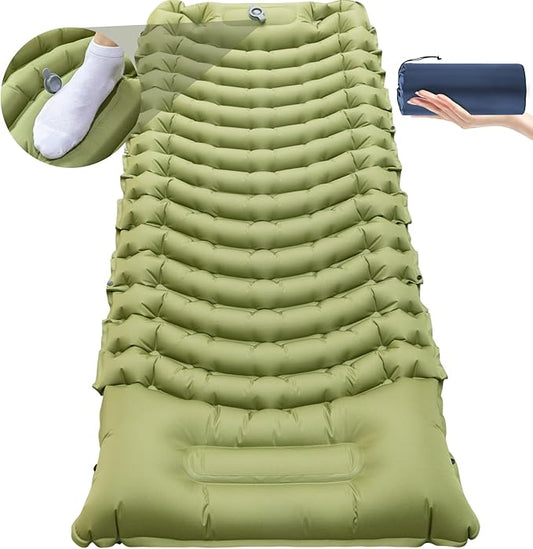 Sleeping Pad for Camping, Self Inflating Sleeping Pad Extra Thick Sleeping Mat with Pillow Built-in Foot Pump, Ultralight Inflatable Sleeping Pads Connectable Air Mattress for Backpacking