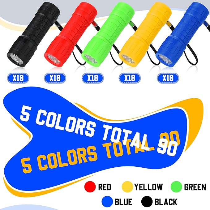 90 Pcs Mini Flashlight 9 LED Handheld Torch Bulk Kids Flashlight Plastic Handheld Flashlights with Lanyard Camping Necessities for Home School Night Emergency, 270 Pcs AAA Batteries Included