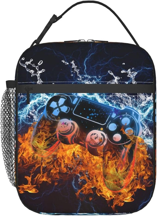 Video Game Lunch Box Fire and Water Game Lunch Bag Insulated Portable Reusable Lunch Tote Kit Waterproof Cooler Bag for Men Women Picnic Office Collega Travel Working