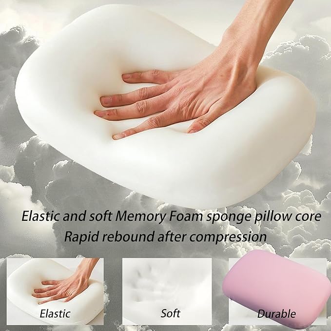 Camping Pillow Small Travel Pillow Memory Foam Bed Soft Neck Pillow Lightweight Easy to Carry Portable Cooling Home Pillow Removable Pillow Cover with Travel Storage Bag(Pink)