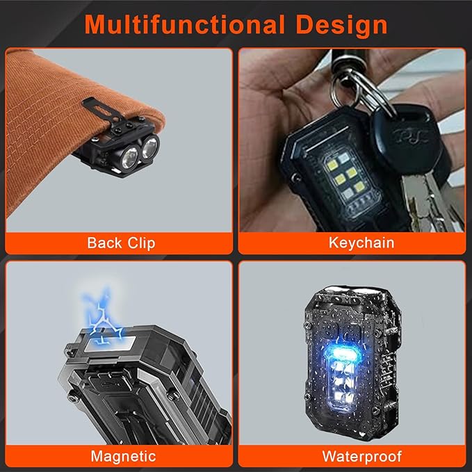 800LM Mini EDC Keychain Flashlight, 8 Modes Rechargeable Flashlights with 3 Color Lights, Portable Pocket LED & COB Flashlight with Clip for Emergency/Camping/Work, Warning Flash, Waterproof