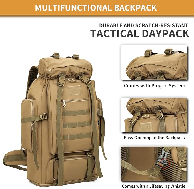 Hiking Daypack for Men Large Army Rucksack molle bag Military Tactical Backpack for Outdoor Traveling Camping