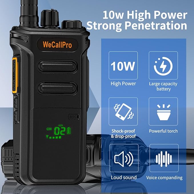 10W Long Range Walkie Talkies for Adults with Digital Display Remaining Battery GSMR Radio Handheld with Flashlight for Hiking Camping Rechargeable Two Way Radio WCP02 (Only One Pack)