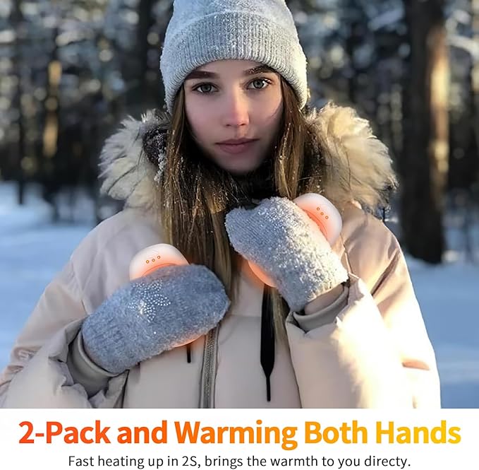 Hand Warmers Rechargeable 2 Pack, Electric Hand Warmer Reusable 4000mAh USB Portable Pocket Warmer, 10 Hrs Lasting Hand Heater for Camping Hiking Hunting Golf Ideal Warm Gift for Women Men
