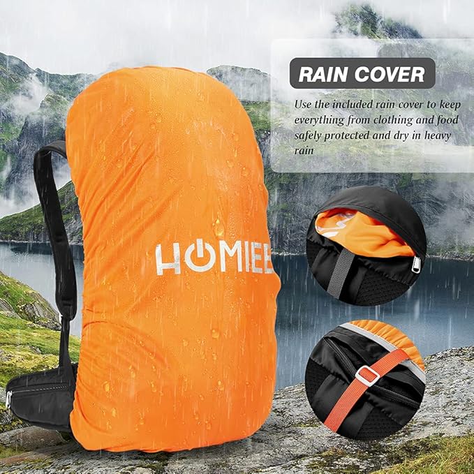 HOMIEE 50L Hiking Backpack Travel Bag Waterproof Camping Backpack with Rain Cover Lightweight Backpacking Backpack Rucksack