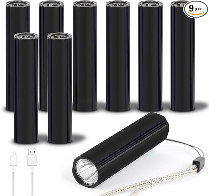 9 Pack LED Mini Flashlights, USB Rechargeable, High Lumens, 3Modes, Portable & Pocket Size, Camping Flashlight Set-PerfectChristmas Gifts