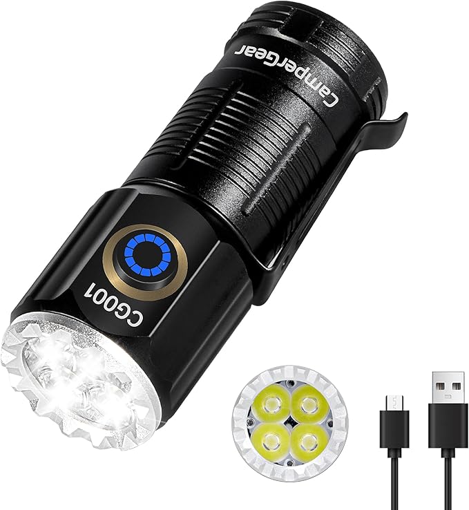 Small LED Rechargeable Flashlight, 1800 Lumens High Lumens Super Bright Mini EDC Flash Light for Camping Hiking Working and Home Use, Battery Included