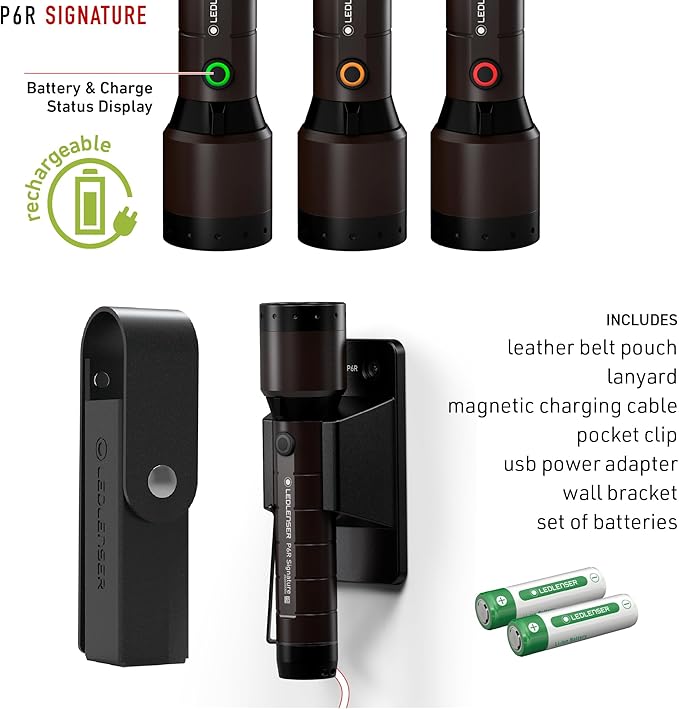 Ledlenser, P6R Signature Rechargeable Flashlight, High Power Premium LED, 1400 Lumens, Waterproof Light for Outdoor Use, Home, Camping, Black