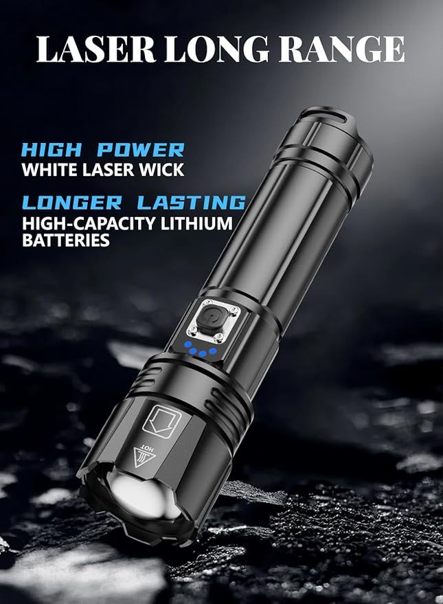 LED Torch Rechargeable Flashlight with High Lumens, High Powered Torches, Powerful Handheld Tactical Flashlight for Emergency Camping Hiking Gift