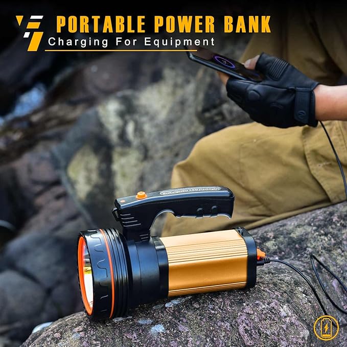 Flashlights High Lumens Rechargeable, 1000,000LM LED Rechargeable Flashlights, IP68 Waterproof Linterna Recargable, 10000mAh Long Lasting Flashlights for Home, Camping, Boat, Farm Use.(Gold)