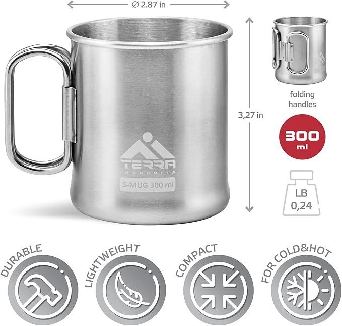 Stainless Steel Camping Mug - Lightweight & Durable Backpacking Cup - BPA-Free Camping Cups Metal for Outdoor Adventures (10 oz)