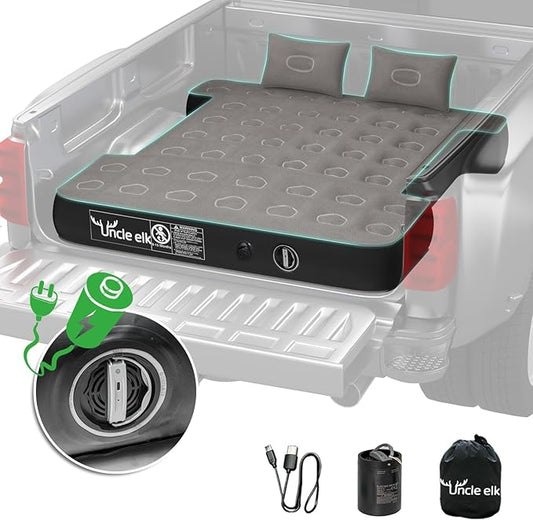 Truck Bed Mattress 5.5-5.8ft: Inflatable Full Size Truck Bed Air Mattress with Wireless Rechargeable Pump, Pickup Mattress with Carry Bag (Khaki)