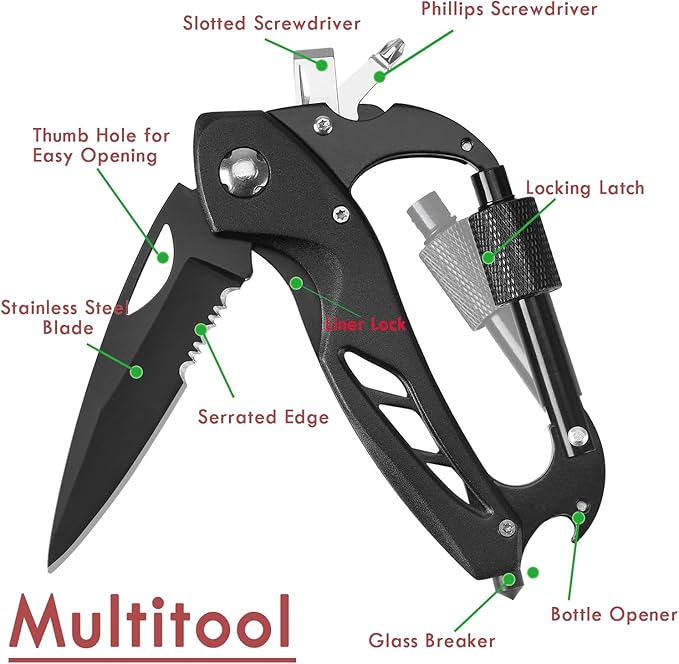 Multitool with Serrated Edge Knife,Edc Tool with Bottle Opener, Window Breaker and Screwdriver,Survival Gear for Outdoor Camping Hiking