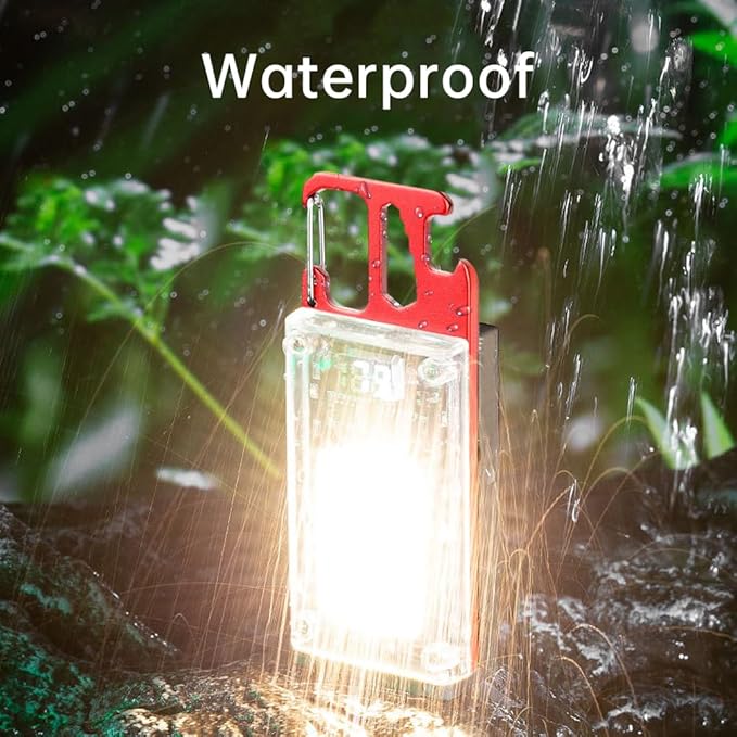 Key Chain Light, LED Small Flashlight, COB Multi-Function Mini Work Light, 1000 Lumens Rechargeable, 8 Lighting Modes with Bottle Opener, Portable Wrench, Fire Starter Function, Red
