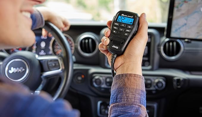 Midland – MXT275 Jeep® Branded MicroMobile® GMRS Radio – 15 Watts Two-Way Radio with Integrated Control Microphone – Overland Tractors Detachable External Magnetic Mount Antenna - 8 Repeater Channels