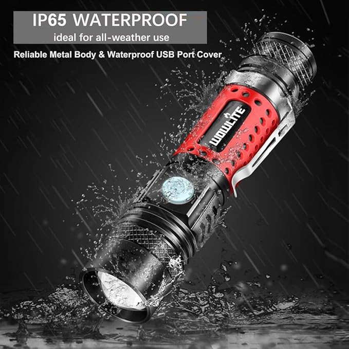 wowlite Flashlight Rechargeable, Super Bright Pocket LED Flashlights with Adjustable Brightness, Zoomable High Lumens Small Flash Light, Long Lasting for Outdoor Camping Home Emergency (Red)