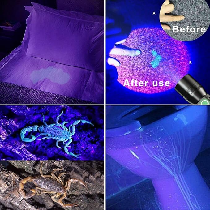 Black Light Flashlight, 3 in-1 Rechargeable Flashlights, UV Light Magnetic LED Flashlight High Lumens, 7 Mode Camping Waterproof Flashlight for Pet Urine Detection (1pack Blue)
