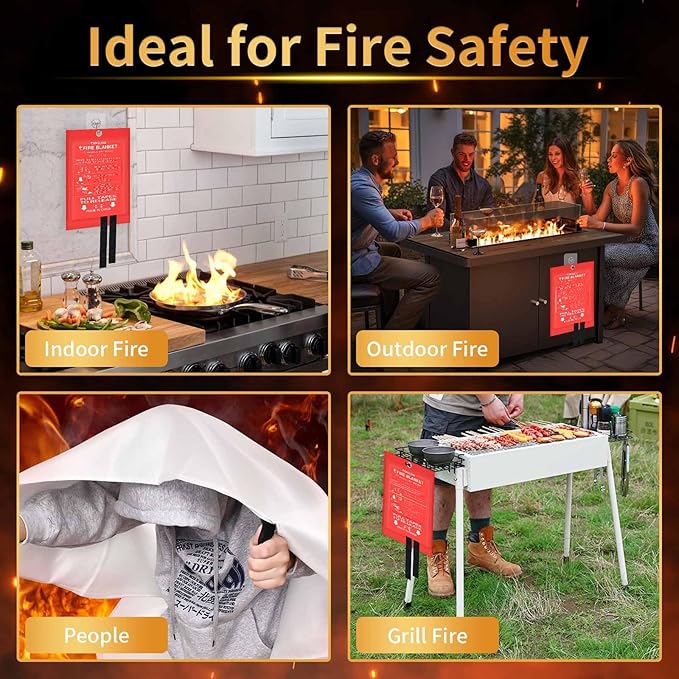 Emergency Fire Blanket, 3Pack Fire Blanket for Home and Kitchen, Fiberglass Fire Extinguisher Blanket, Suppression Flame Retardant Blanket Fire Safety Blanket for Fireplace (3 Pack)