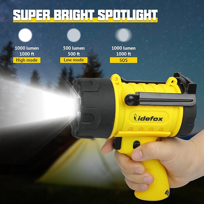 Rechargeable Spotlight Flashlights 1000 Lumen Super Bright Spot Light with 3 Modes Long Lasting Flashlight Searchlight and Flood Camping Flashlight