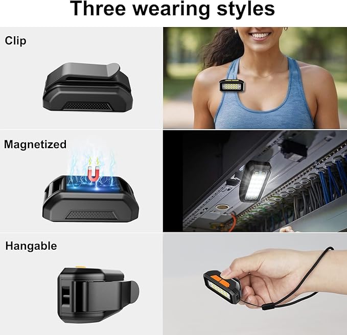 Clip on Rechargeable Night Running Lights for Runners Dog Walking, Waterproof Portable Magnetic Mini Handsfree Flashlight for Hiking, Cyclists,Jogging,Night Working, Camping, Outdoor Adventure