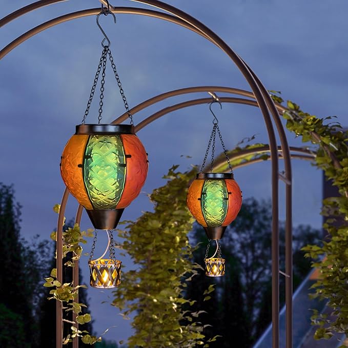 Hot Air Balloon Solar Lantern with Flickering Flame Hanging Solar Lanterns Outdoor Lights Waterproof Lanterns Decorative Garden Patio Yard Party Decor Colorful