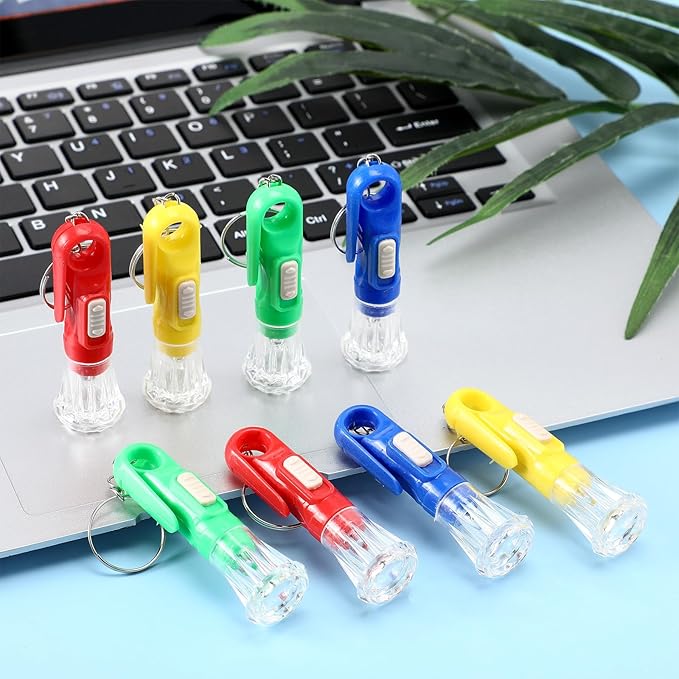 Jexine 100 Pcs Mini Flashlight Keychain Bulk for Kids Assorted Colors Torch Keyring Flashlights LED Keychain Flashlights Small Keychain Light Hiking Camping Christmas Party Favors (Novel)