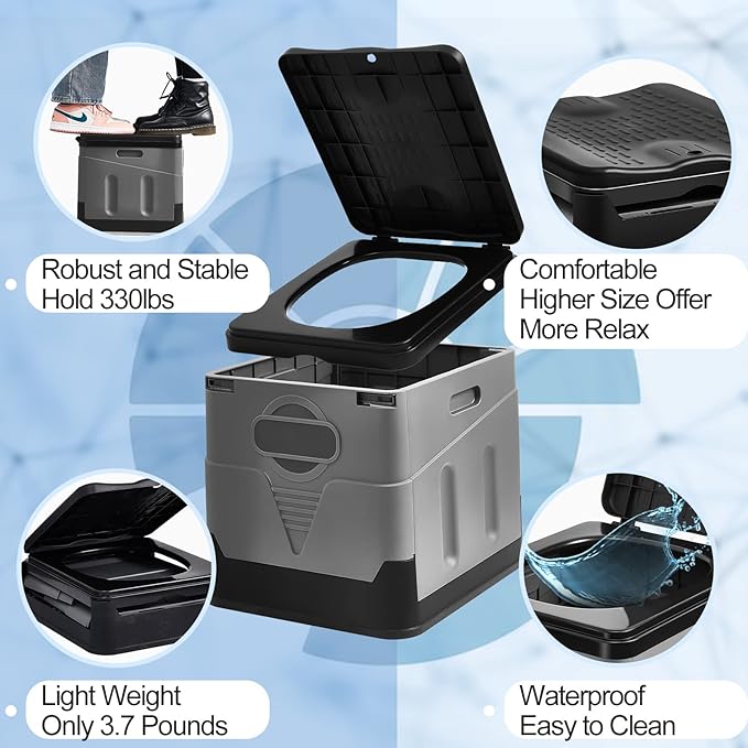 Portable Toilet for Camping Folding Portable Toilet for Adults Waterproof Camping Toilet with Carry Bag and Disposable Toilet Seat for Camping Hiking Outdoor Boating Car Long Trips Storage