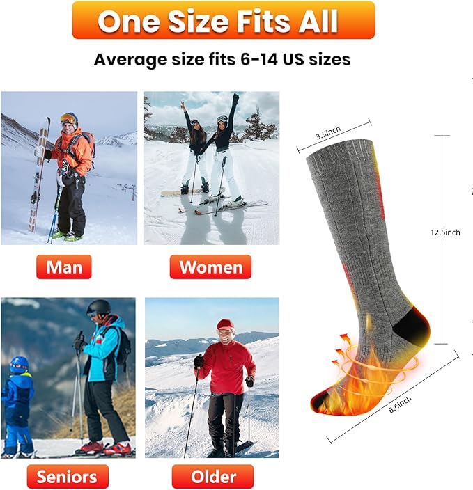 Heated Socks for Men Women, 4500 mAh Electric Rechargeable Heated Socks, Warm Winter Battery Heated Socks Women Outdoor Riding Camping Hiking Motorcycle Heated Ski Sock