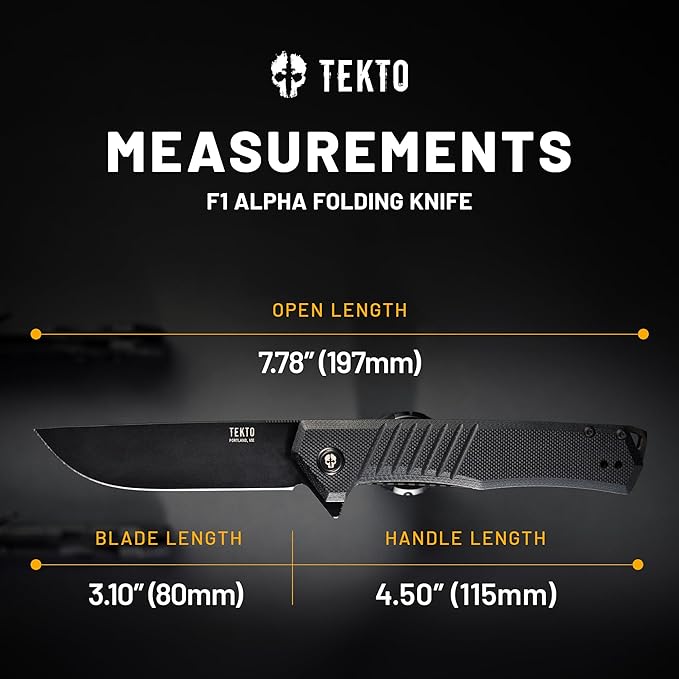 F1 Alpha Folding Pocket Knife - Modified Straight Back Blade, Titanium Coated D2 Steel, Ideal for Outdoor Camping and Backpacking, Tactical G10 Black Handle, Black Titanium Accents