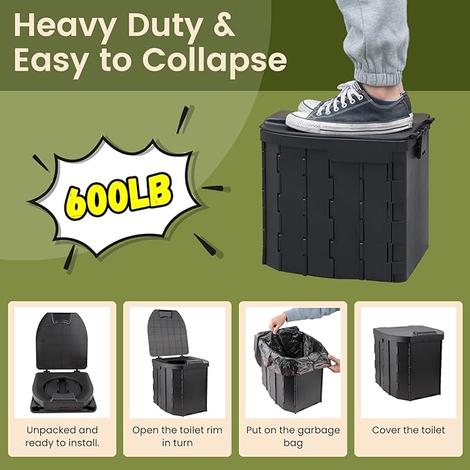 Portable Toilet and Privacy Tent for Adults, Pop Up Privacy Tent Outdoor X Large Camping Folding Toilet,1 Roll Toilet Bags, 10 Pack Liquid Waste Gel,Pop-up Tent for Toilet, Travel, Changing