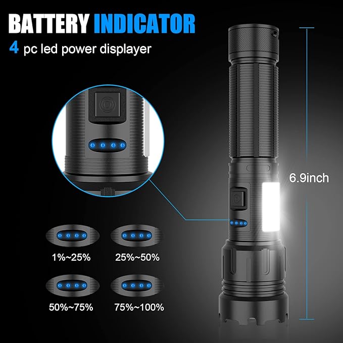 iToncs LED Flashlight Rechargeable, 3500 Lumens Super Bright Magnetic Flashlight with COB Work Light, IPX67 Waterproof, 3+4 Modes, XHP50 Tactical Flashlights for Outdoor Camping Emergency
