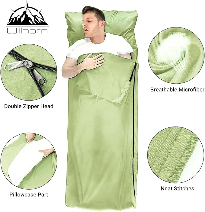 Sleeping Bag Liner,Travel Sheets & Adult Sleep Sack for Backpacking,Hotels & Hostels,Lightweight Single Camping Sleeping Bag Liners for Travel