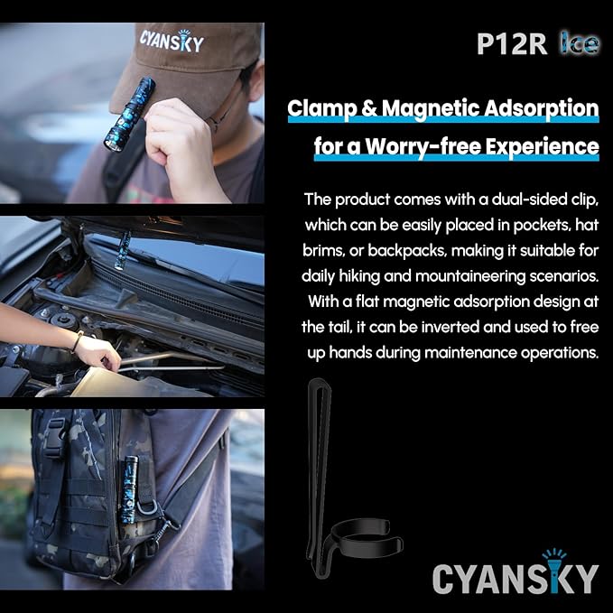 CYANSKY Rechargeable Flashlight,Super Bright,Flashlights High Lumens, Small EDC Flashlights for Emergencies,IP68 Waterproof Flash Light for Camping,Hiking,Outdoor,Home (Ice)