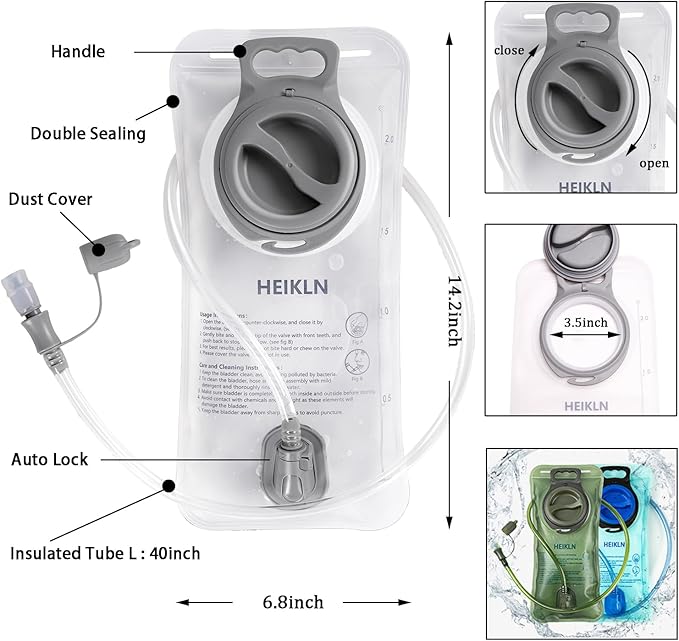 Hydration Bladder, 2L-3L Water Bladder for Hiking Backpack Water Storage Bag Reservoir, BPA Free Water Pouch Hydration Pack Replacement for Bicycling Cycling Hiking Camping Hunting Running