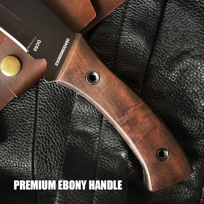 13.6" Full-Tang Hunting, Survival, Camping & Mountaineering Kukri Knife, Featuring Arced Blade, Rust Protection Coating, Ebony Grip and Leather Holster