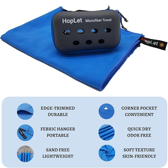 Microfiber Camping Towel with EVA Case, Extra Large 28"x56" Super Absorbent and Quick Dry Beach Towel, Portable Travel Microfiber Towel Best for Beach Hiking Swimming Outdoors Gym (XL Blue)