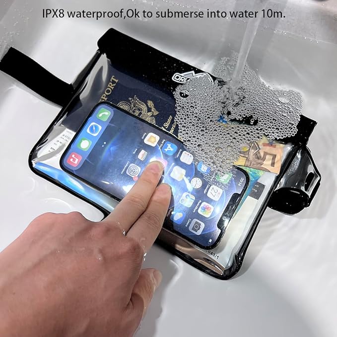 DRLOKPAK Waterproof Waist Bag Pouch Fanny Pack Bum Bag with Secret Holder Keeps Your Phone Kindle Wallet Watch & Valuables Dry - Perfect for Surf Canoe Swim Snorkel Dive Beach Pool(Black)