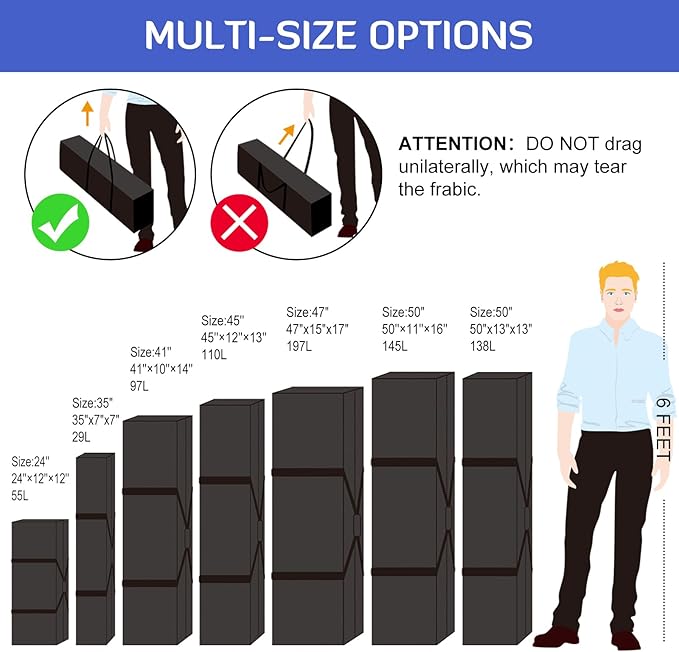 INFANZIA Duffel Travel Sports Equipment Bag, Long Luggage Bag with Upgrade Zipper Water Resistant, Extra Large Foldable Storage Bag for Camping, Tent, Tripod, Fishing(45x12x13 inch,1PCS)