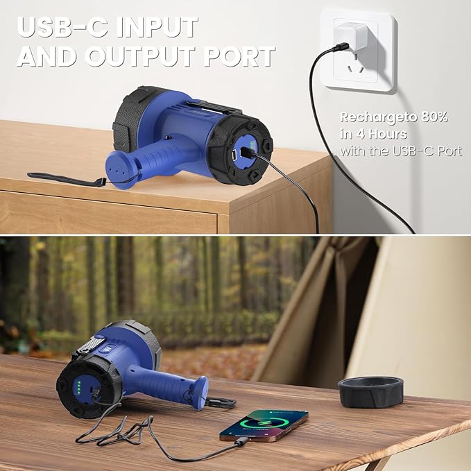Rechargeable Spotlight, Handheld Spotlight with COB Light Source, IPX6 Waterproof &100000 Lumen LED, 10000mAh 20 Hour StandbyImpact Resistant Handheld Spotlight(Champagne)