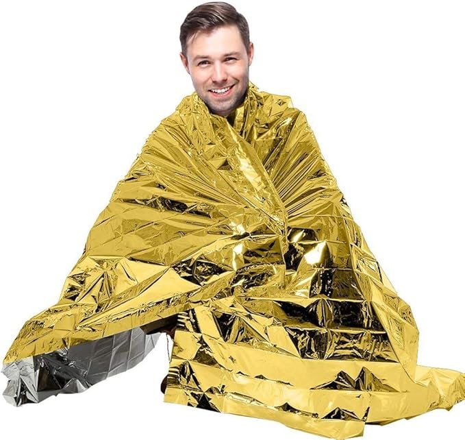 4-Pack Extra Large Emergency Mylar Blanket 84" X 52" - Gold Foil Space Blanket: Designed for NASA - Essentials for Outdoors, Hiking, Survival, Marathons or First Aid