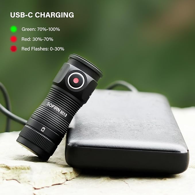 sofirn LED Small Flashlight USB C Rechargeable, SC13 Bright 1300 Lumens EDC Keychain Flashlights with IPX8 Waterproof, Portable Key Ring Mini Flash Light for Everyday Carry Camping Hiking