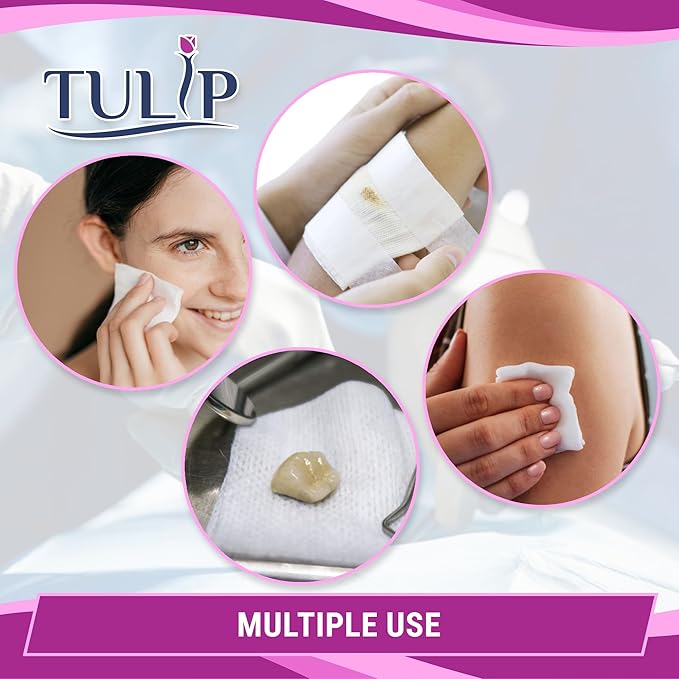 200 Gauze Pads 4x4 4-Ply Non Woven Gauze Sponges - Non Sterile Dental Gauze & Esthetic Wipes - Soft All Purpose Medical Gauze Squares for First Aid Kit, Surgical, Wound Dressing by Tulip