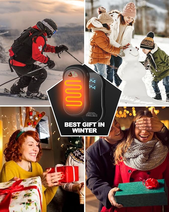 Hand Warmers 2 Pack, 10000 mAh Hot Hand Warmers Rechargeable, Electric USB Rechargeable Portable Hand Warmer, Reusable Hand Warmer for Camping, Fishing, Skiing, Hiking