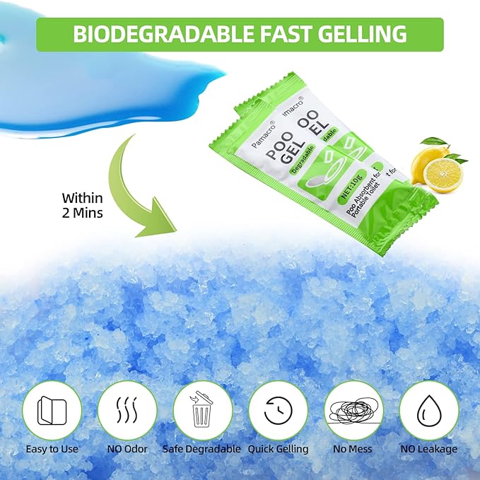 Portable Toilet Powder, Fast-Absorbing Camping Toilet Chemicals, for Camping Outdoor Recreation Portable Toilet Rapidly Biodegradable Eco Poo Gel, Liquid Waste Gelling and Deodorizing Powder